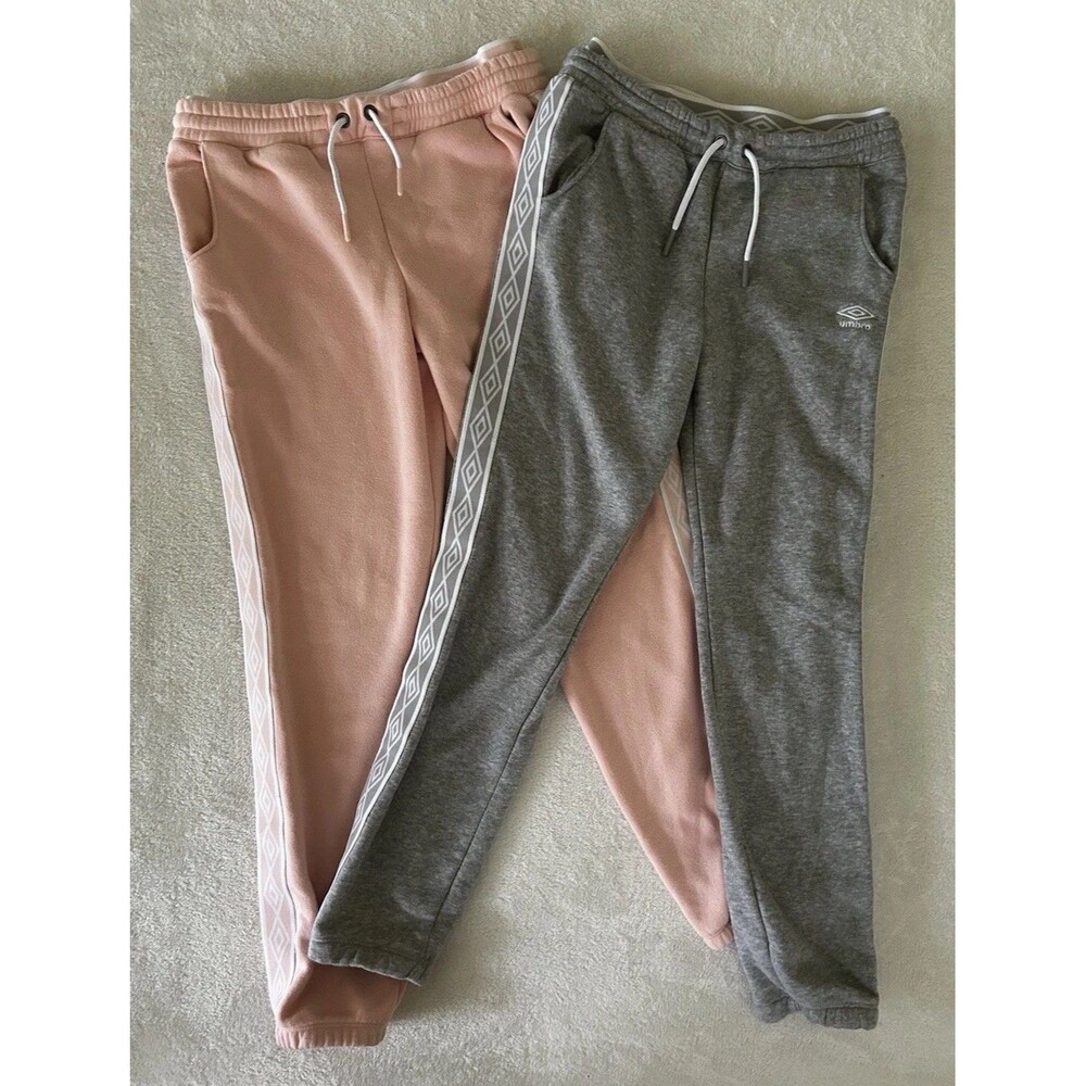 2 Pair Girls Umbro Diamond Taped Joggers Size XL 14/16 Pink Gray